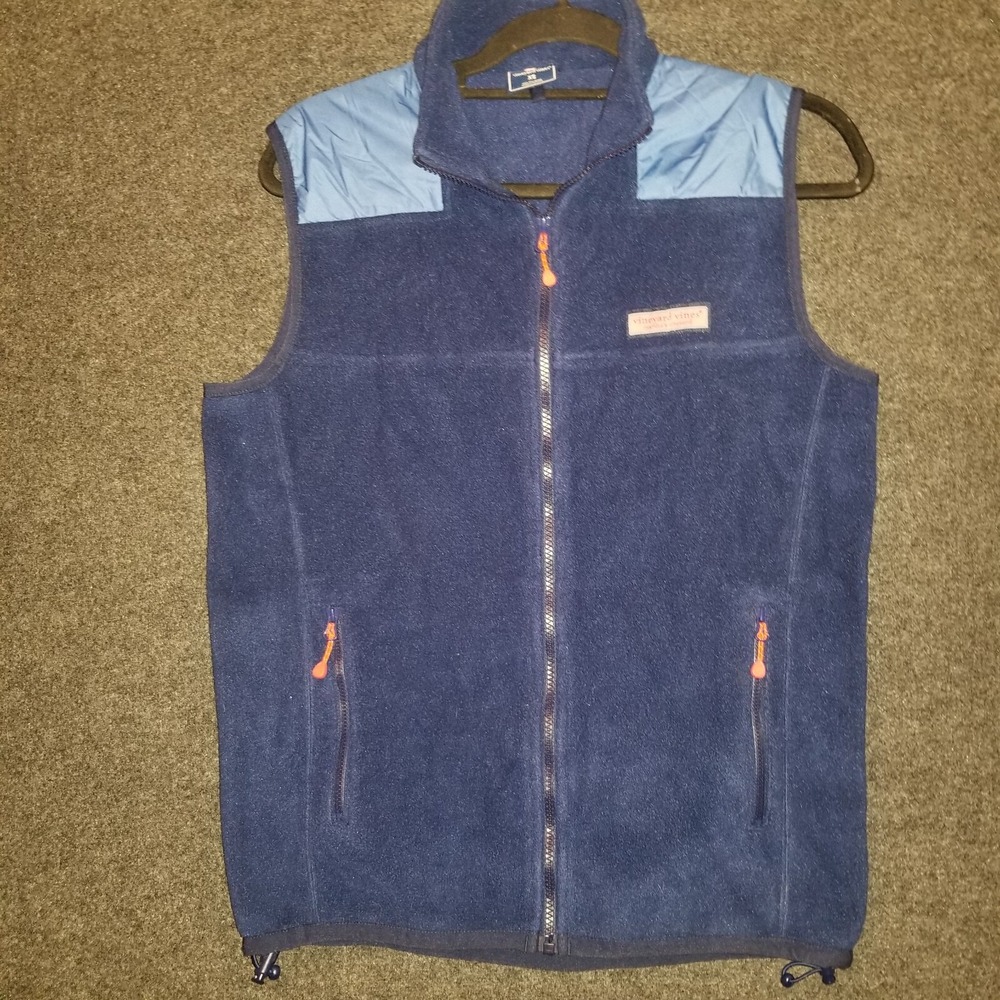Vineyard‎ Vines Vest Jacket Mens XS Blue Navy Two Tone Fleece Shell Full Zip - Picture 2 of 11